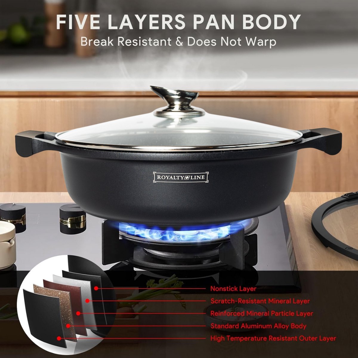 Royalty Line BR28ML Shallow Casserole Pot – 28cm Cast Aluminium