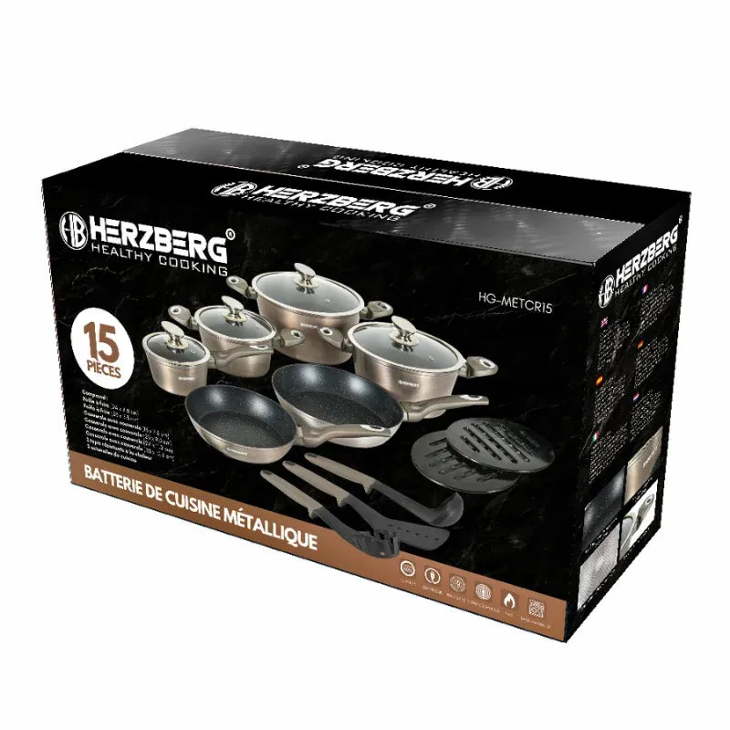 15 Pieces Marble Coated Cookware Set - Carbon