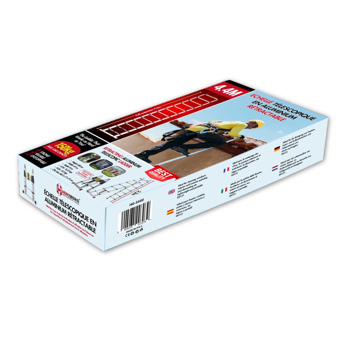 Retracting Aluminum Telescopic Ladder - 4.4M