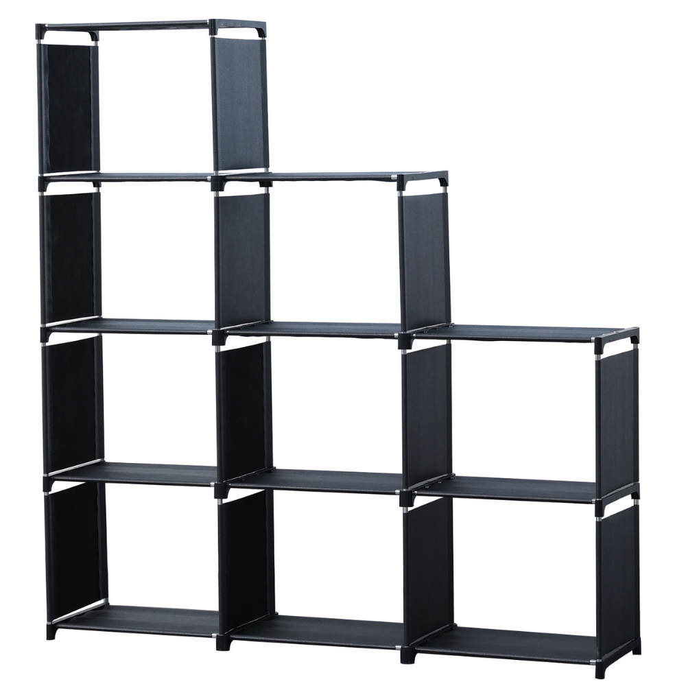 9-Layer Staircase Shelf Book Cabinet Storage Rack (125x125cm) - Black