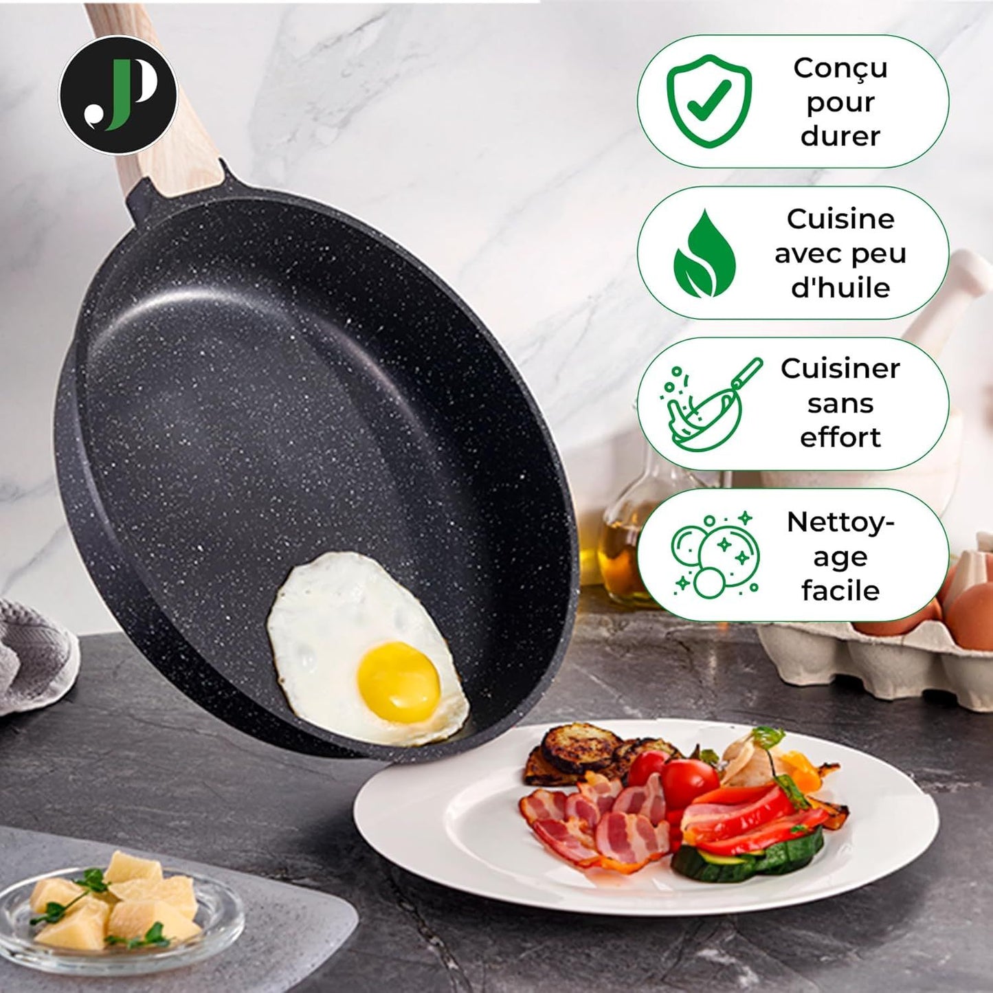 Just Perfecto JL-42: 2 Pieces Granite Frying Pan (20/24cm) - Black