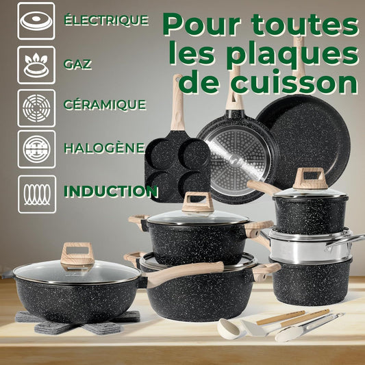 Just Perfecto JL-722: 21-Piece Granite Cookware Set - Black