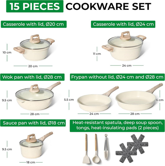 Just Perfecto JL-788: 15 Pieces Granite Cookware Set - Biege