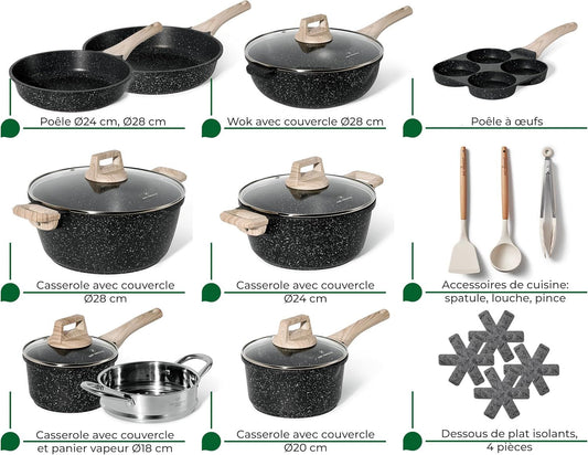 Just Perfecto JL-722: 21-Piece Granite Cookware Set - Black