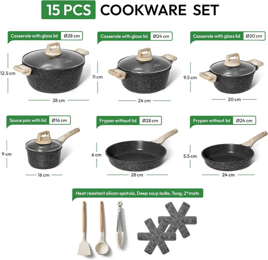 Just Perfecto JL-27: 15 Pieces Cookware Set - Black