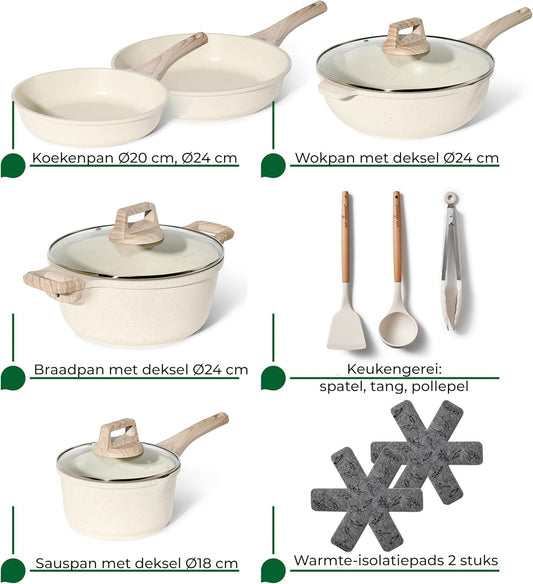 Just Perfecto JL-31: 13 Pieces Granite Cookware Set - Biege