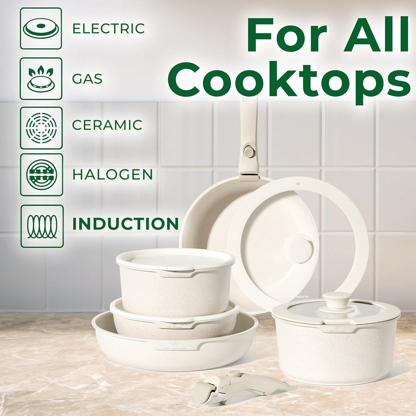 Just Perfecto JL-999: 11 Pieces Granite Cookware Set - Biege