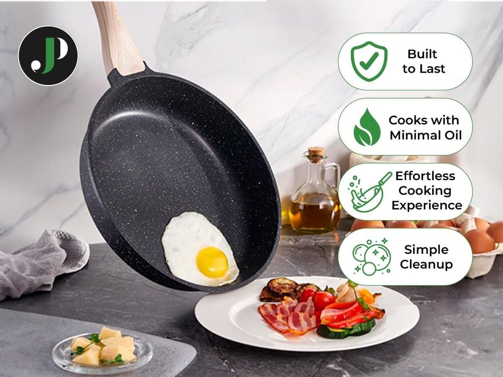Just Perfecto JL-998: 11 Pieces Granite Cookware Set with Removable Handle - Black