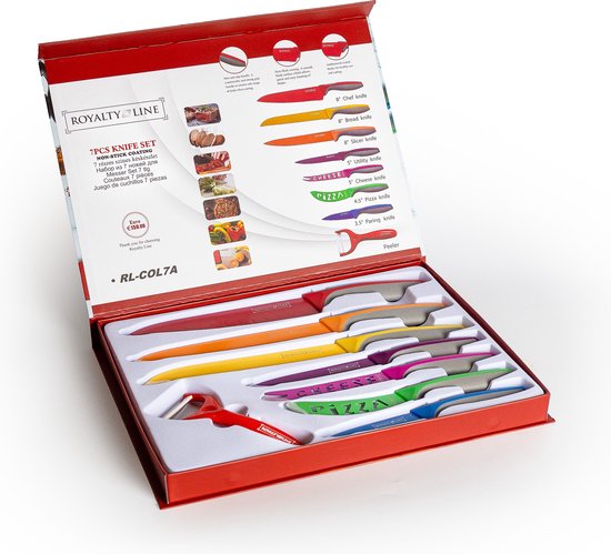 7 pcs, multi-colored, knife set, Royalty Line RL-COL7A