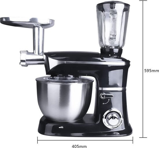 3 in 1 Food Processor - 6.5 L Food Robot - 1900W Food Processor - Kitchen Mixer With Blender & Meat Grinder - Black