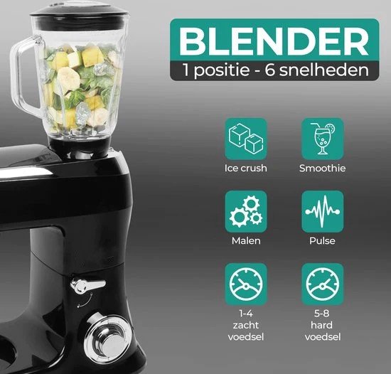 3 in 1 Food Processor - 7.5 L Food Robot - Powerful 2100W Food Processor - Kitchen Mixer With Blender & Meat Grinder - Silver