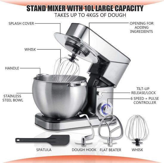 Powerful 2500W Food Processor - Kitchen Mixer XL - Stainless Steel