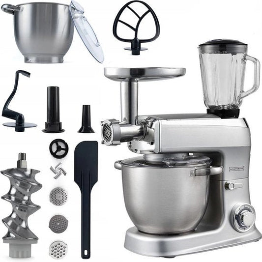 3 in 1 Food Processor - 7.5 L Food Robot - Powerful 2100W Food Processor - Kitchen Mixer With Blender & Meat Grinder - Silver