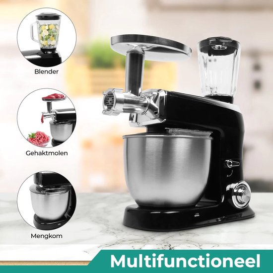 3 in 1 Food Processor - 7.5 L Food Robot - Powerful 2100W Food Processor - Kitchen Mixer With Blender & Meat Grinder - Silver