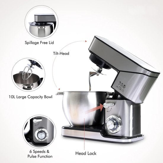 Powerful 2500W Food Processor - Kitchen Mixer XL - Stainless Steel