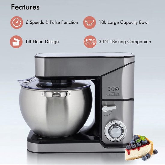 Powerful 2500W Food Processor - Kitchen Mixer XL - Stainless Steel