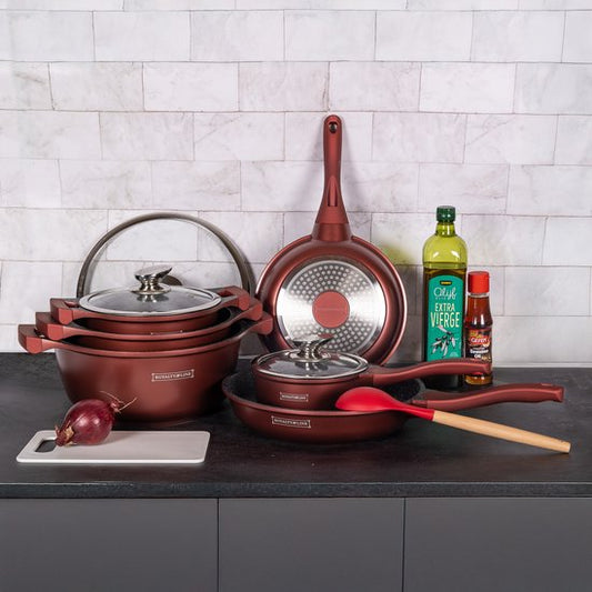 10 Pieces Ceramic Coated Cookware Set Burgundy, Royalty Line RL-BS1010M