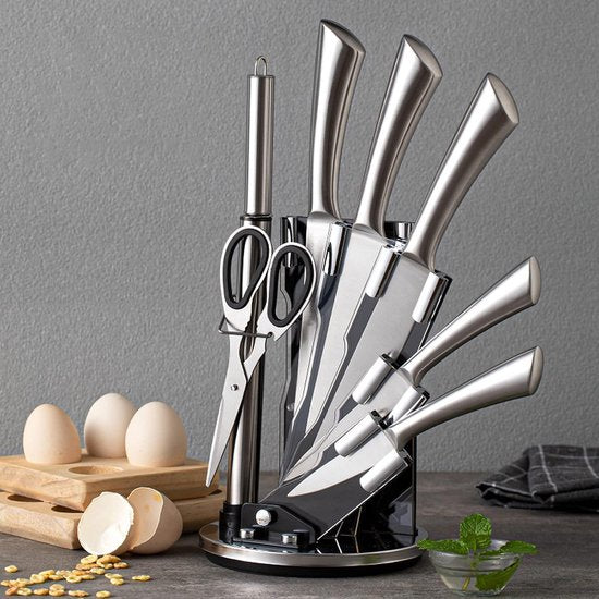 8 pcs, knife stand set, silver, Royalty Line RL-KSS804