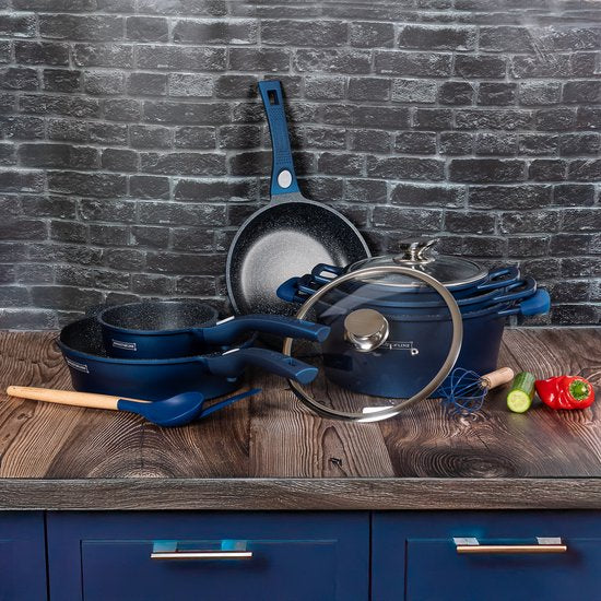 17 pcs, Cookware Set, Marble-coated, Induction-ready, Dark, Blue, ROYALTYLINE
