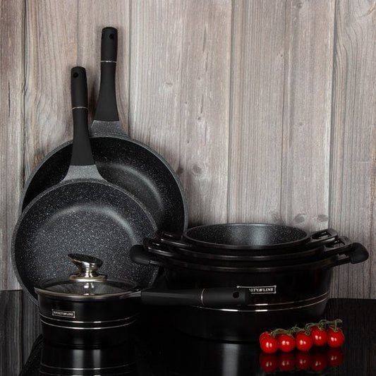 15pcs, cookware set, black, Royalty Line RL-ES1015M
