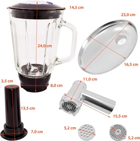 3 in 1 Food Processor - 7.5 L Food Robot - Powerful 2100W Food Processor - Kitchen Mixer With Blender & Meat Grinder - Silver