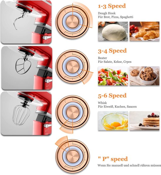 1900W, Multifunctional Mixer, Kitchen Machine, Red