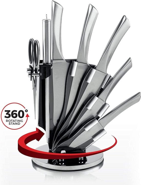 8 pcs, knife stand set, silver, Royalty Line RL-KSS804