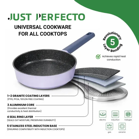 Just Perfecto JL-330 6-Piece Marble Coated Cookware Set with Gasket Rim Lids - Blue