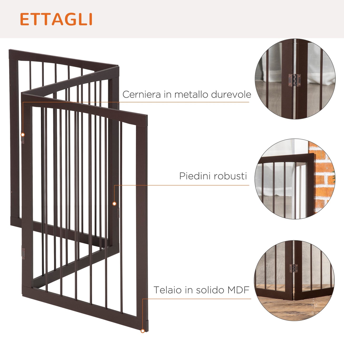 Portable 3 Section Dog Gate Pet Gate Foldable Safety Divider, 160x1.2x76cm, Brown