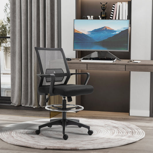 Adjustable Mesh Office Chair with Armrests and Footrest Ring, 64x59x104-124 cm, Black