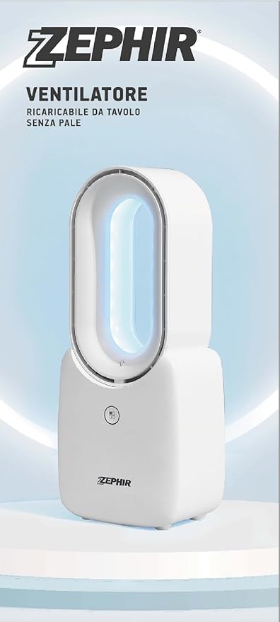 30cm, desk fan, bladeless, led 7 colors, rechargeable, Zephir PGL23