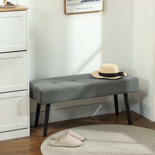 Quilted Bed End Bench in Corduroy Effect Fabric and Steel, 100x36x45 cm, Grey