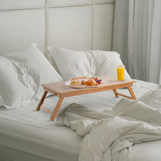 Folding and Tilting PC Bed Table with Drawer, 72x35x22-30, Wood Color