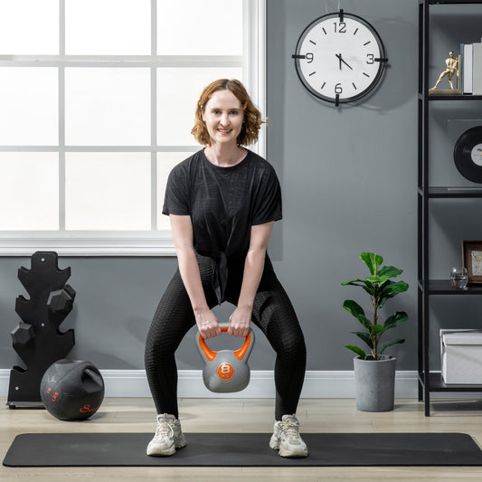 Kettlebell 8kg in PU and Sand with Flat Base and Handle for Deadlifts, Squats and Lifts, 20x14x24 cm, Orange