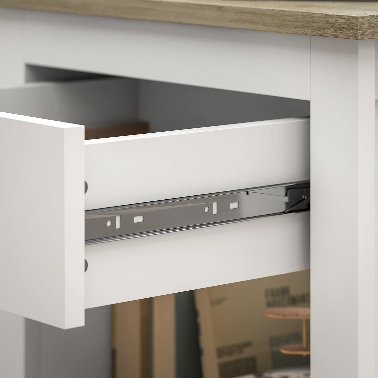 Set of 2 Wooden Bedside Tables with Drawer and Open Shelf, 45x40x55 cm, White and Oak