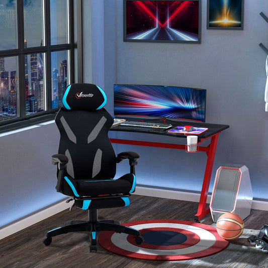 Gaming Chair with Lumbar Support, Ergonomic Office Chair with Adjustable Height in Black and Blue Fabric, 65x65x119-129cm