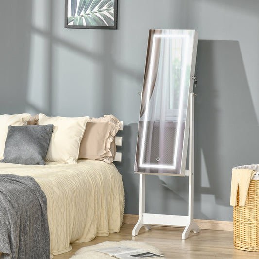 Freestanding Jewelry Mirror with LED Light, Adjustable Tilt and Lock, 46x36.5x151.5cm