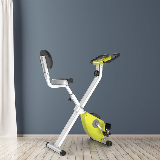 Foldable Fitness Bike Steel with Adjustable Height, Spinning Bike 8-Level Magnetic Resistance, LCD Screen, Yellow, 43x97x109cm