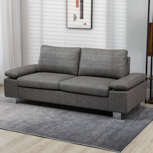 2 Seater Reclining Sofa with Adjustable Armrests, PU, Wood and Metal, 200x88x86 cm, Grey
