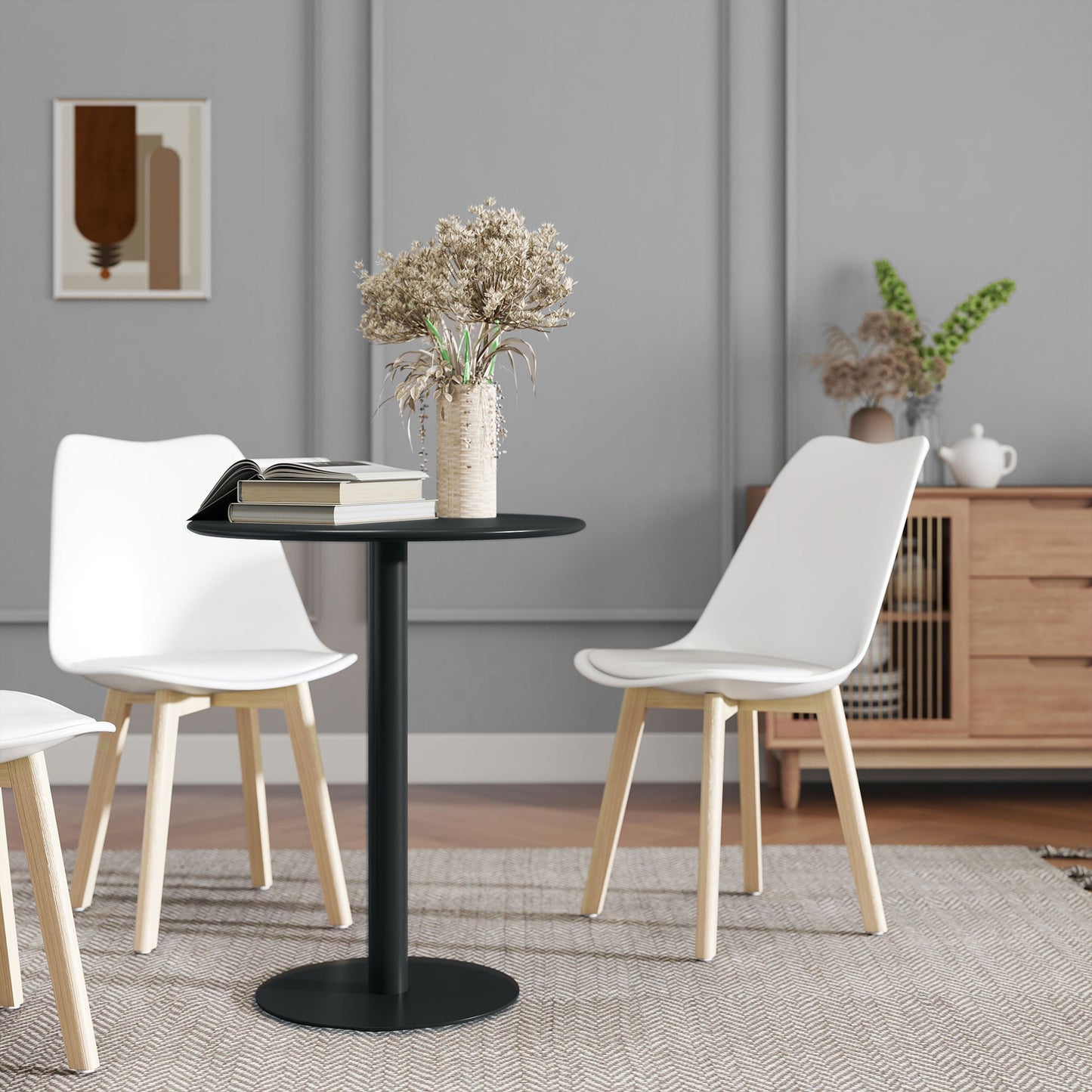 Round Kitchen Table for 2 People with a Modern Design in Steel, Ø60x72 cm, Black