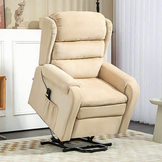 Lifting Armchair 160° Reclining with Footrest and Remote Control, in Velvet, 85x88x109 cm, Cream