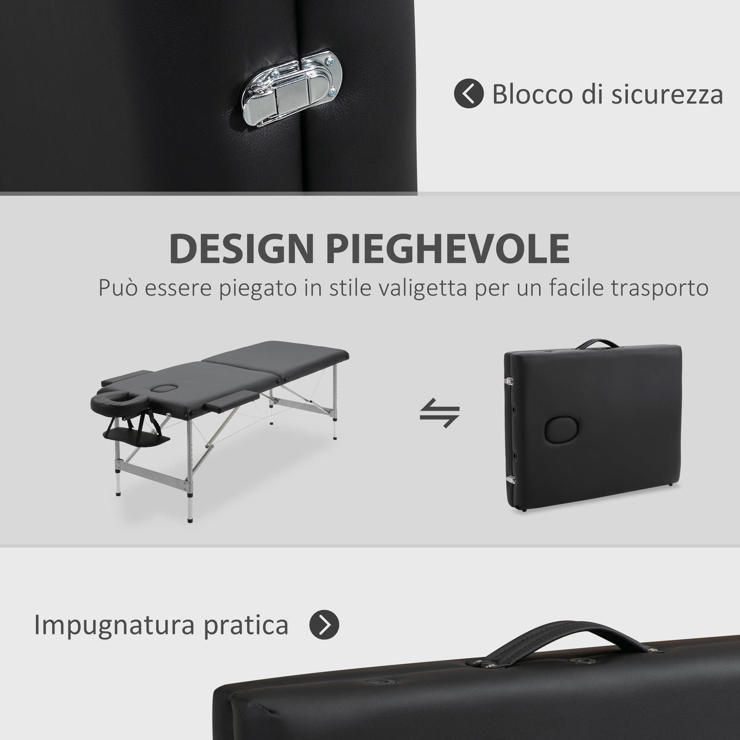 Beauty Bed / Portable Folding Massage Table with Adjustable Height and Padded Seat, 186x71x62-83 cm, Black