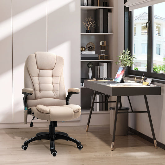 Height Adjustable Massage Office Chair, 6 Massage Points and Heating, Beige