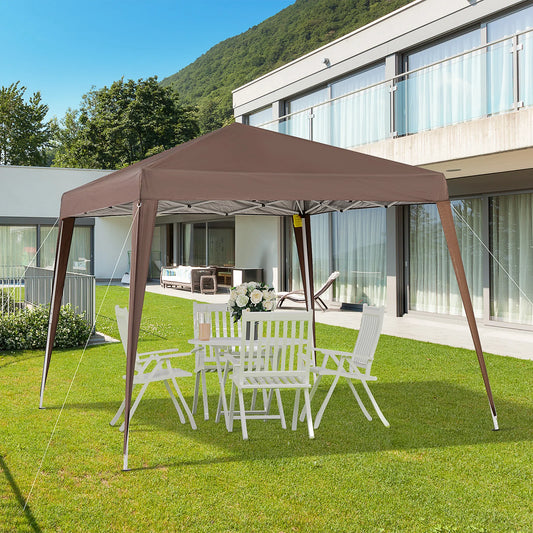 2.4×2.4 m Folding Garden Gazebo with Steel Frame & Windproof Ropes – Coffee Brown