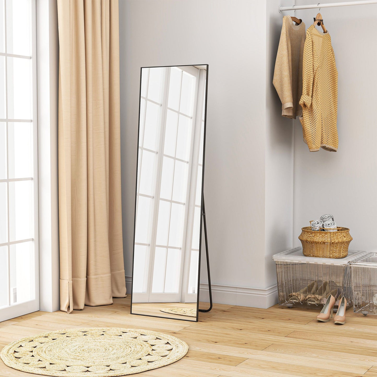 Full Length Wall or Floor Mirror in Metal and Aluminum Alloy, 50x2x161.5 cm, Black