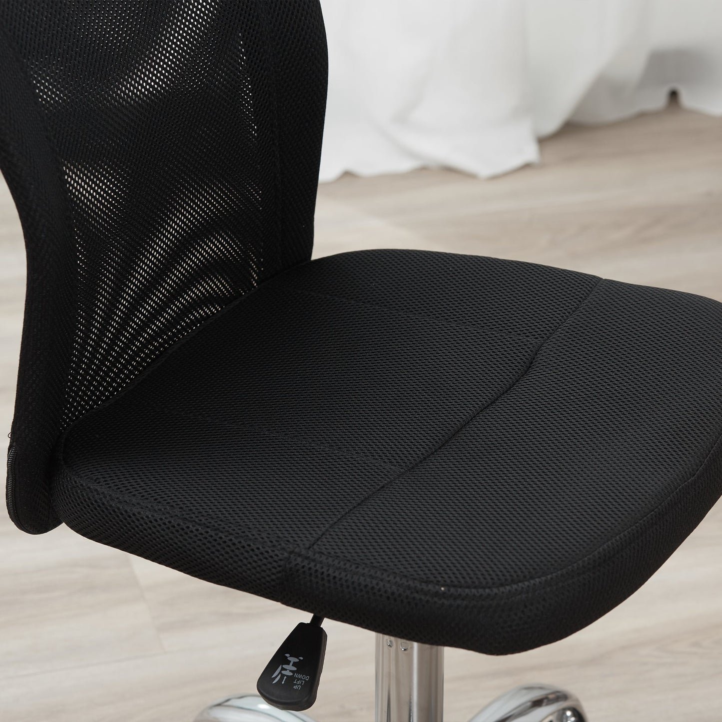Ergonomic Office Chair Without Armrests, Breathable Mesh Fabric, Adjustable Height and 5 Wheels, 43x58x90-100cm, Black