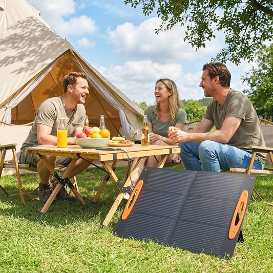 100W Foldable Solar Charger with USB-A and USB-C Ports for Fast Charging, IP67, Black