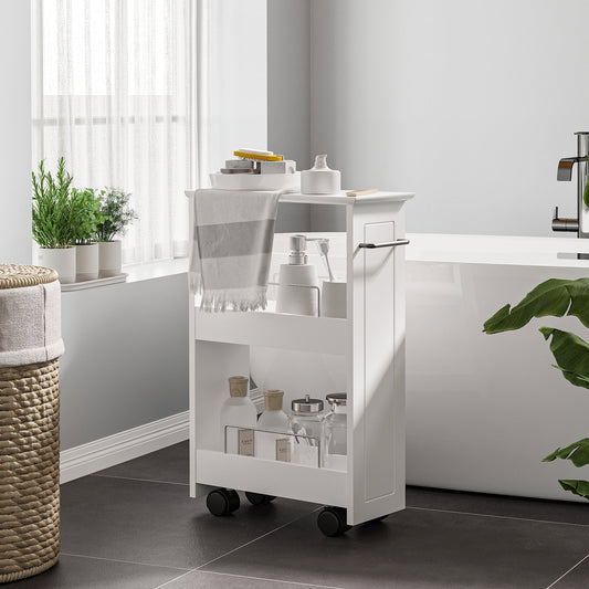 Multipurpose Space Saving Cart in MDF Wood and Wheels, 42.5x20.3x66.7cm, White