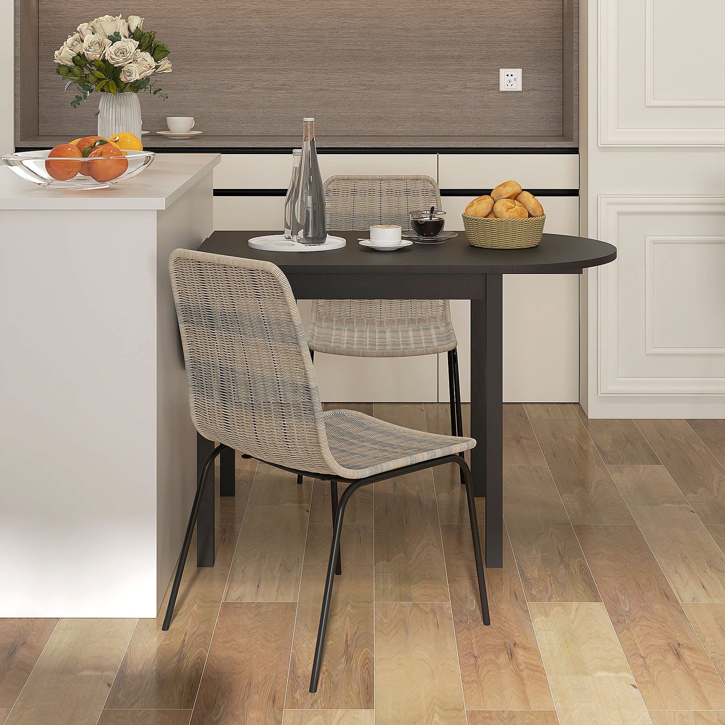 Set of 2 Boho Style Garden and Indoor Chairs with Low Backrest and PE Rattan Upholstery, Yellow