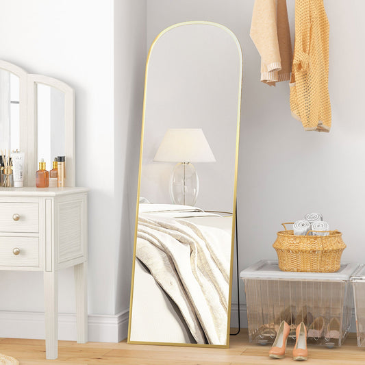Modern Aluminum Alloy Floor and Wall Mirror with Folding Stand, 50x161.5 cm, Gold